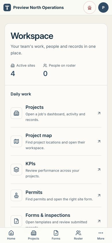 Panora everyday workspace on a phone in the fictional Preview North demonstration company