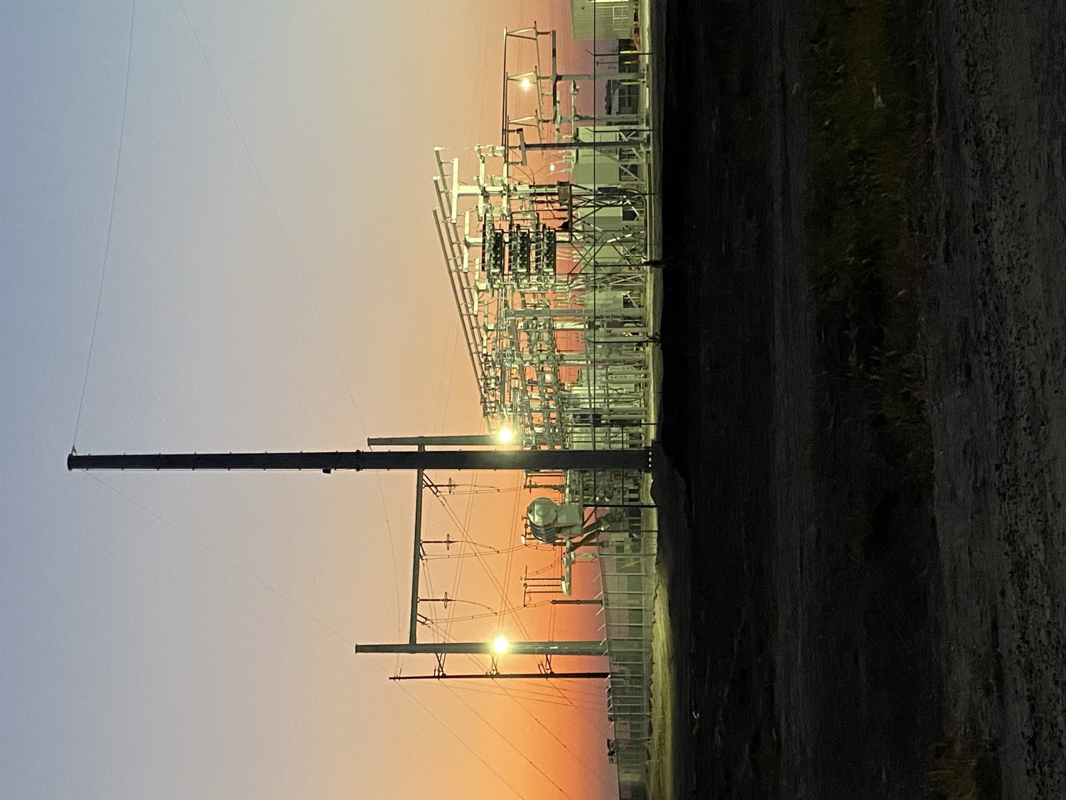 Electrical substation at dusk